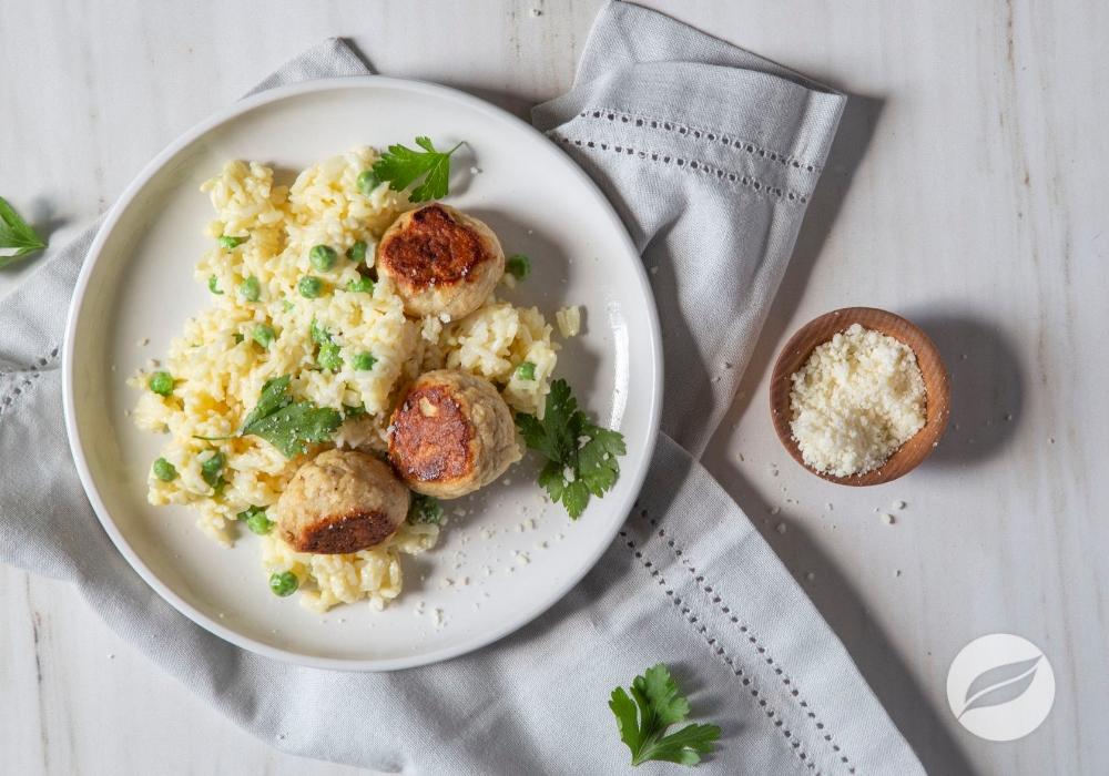 Chicken meatballs with Cheesy Rice